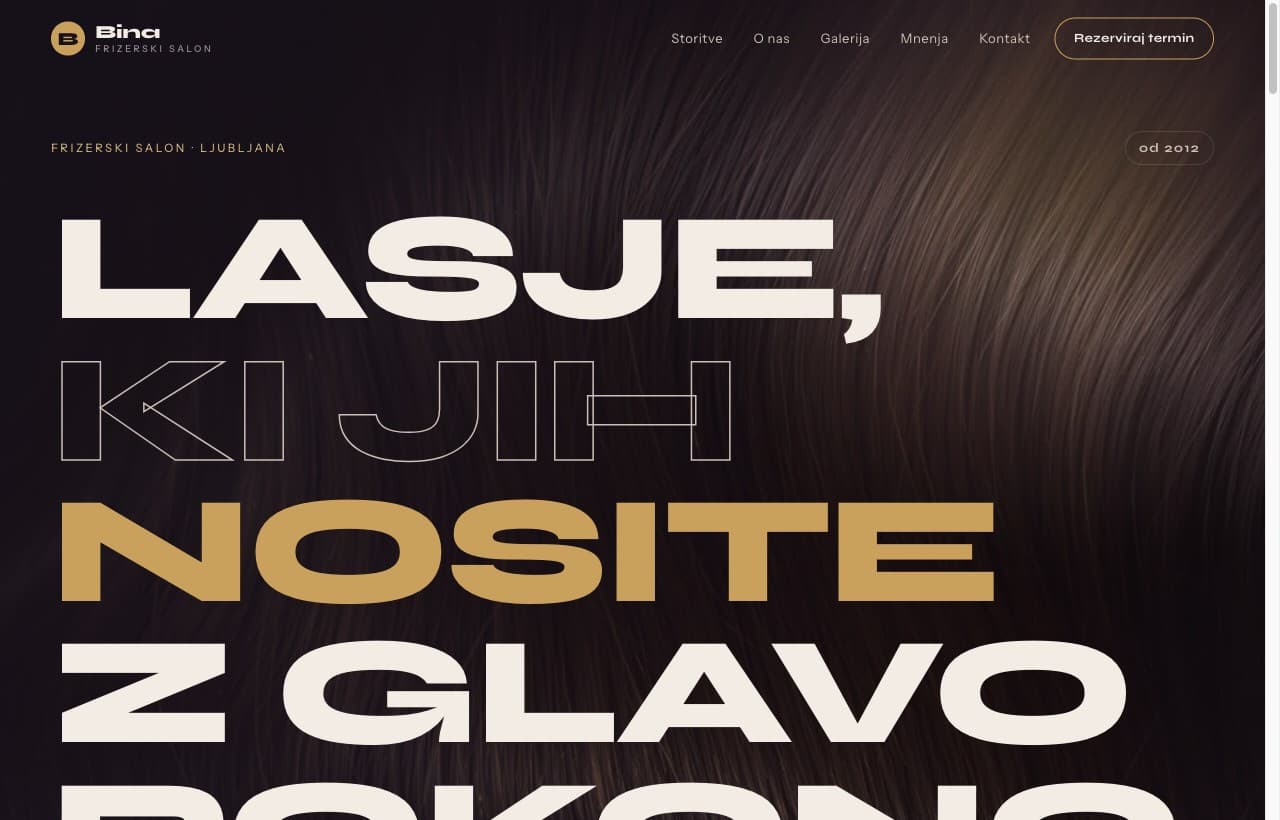 Frizerski salon Bina, primer spletne strani MojaStran