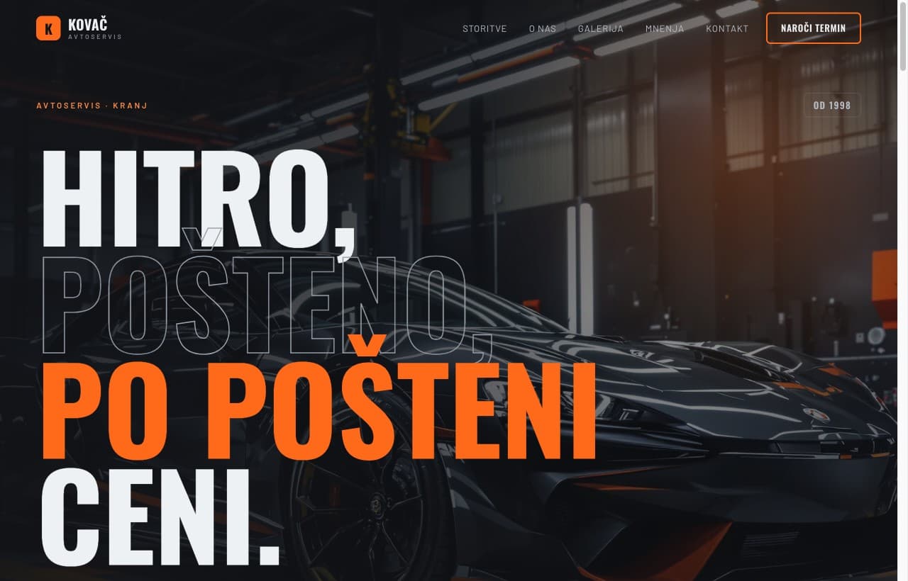 Avtoservis Kovač, primer spletne strani MojaStran